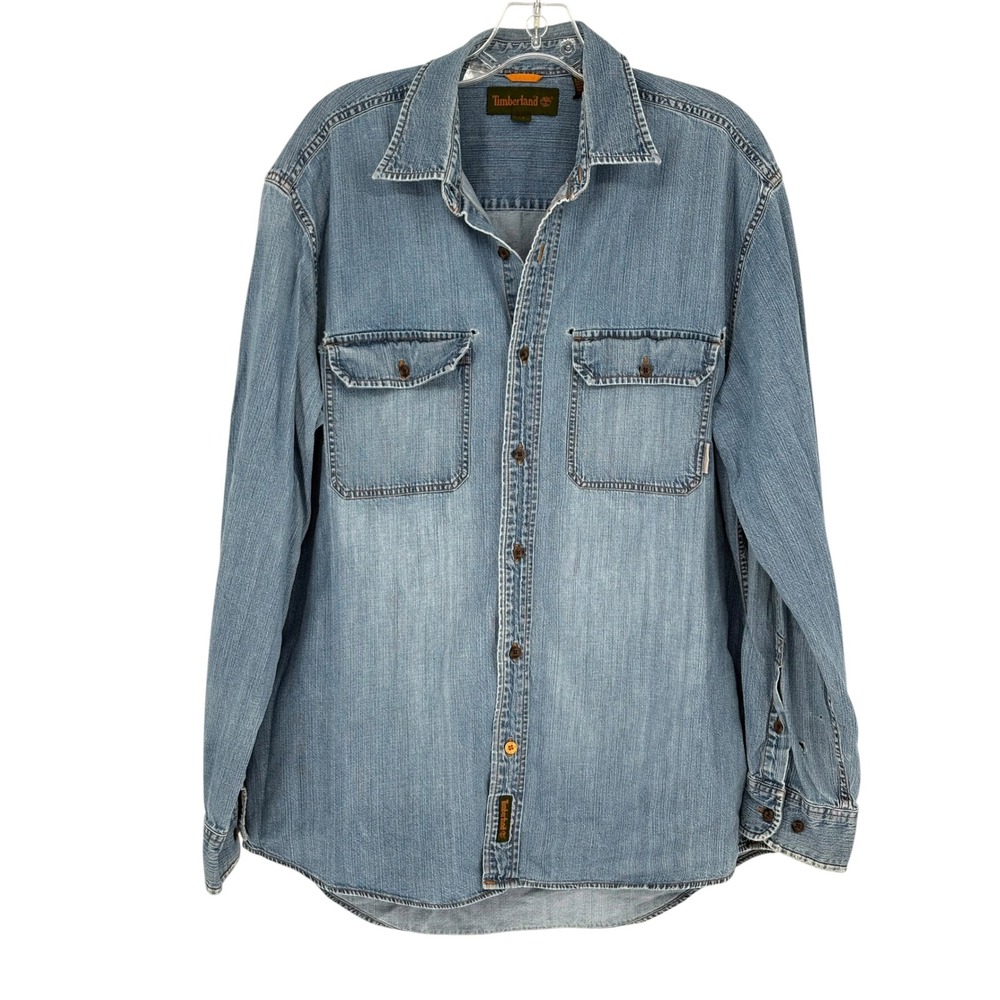 Timberland Denim Button Down Shirt Light Wash 100% Cotton Vintage Size M